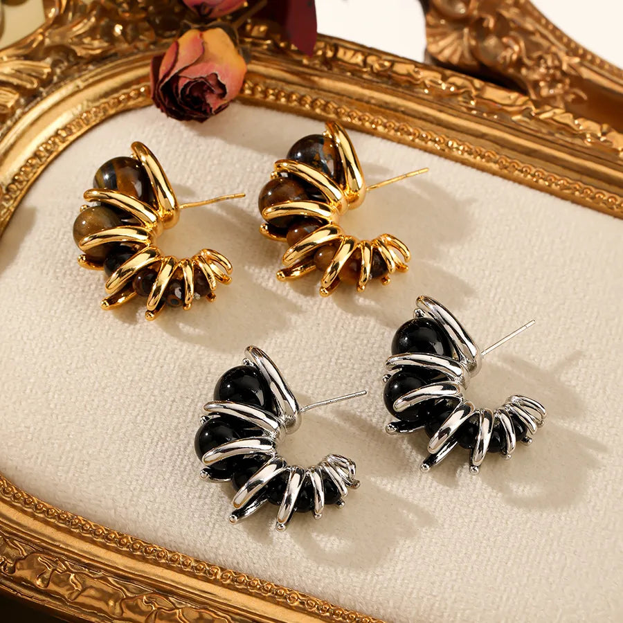 1 Pair Vacation Simple Style Geometric natural stone Copper 18K Gold Plated Ear Studs