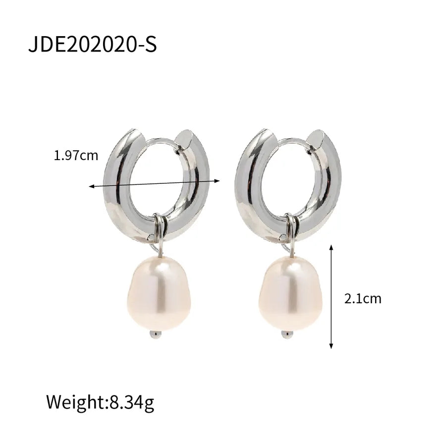 1 Pair INS Style Elegant Geometric Plating 304 Stainless Steel Freshwater Pearl Drop Earrings