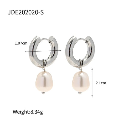 1 Pair INS Style Elegant Geometric Plating 304 Stainless Steel Freshwater Pearl Drop Earrings