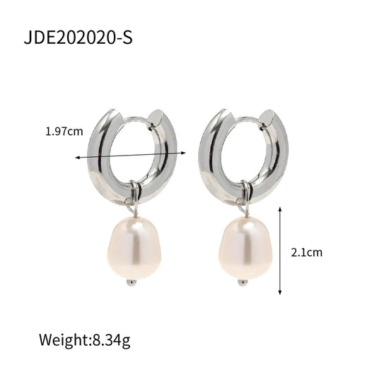 1 Pair INS Style Elegant Geometric Plating 304 Stainless Steel Freshwater Pearl Drop Earrings