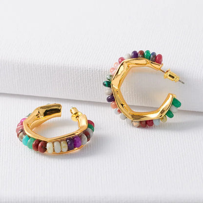 1 pair vacation c shape plating natural stone copper ear studs