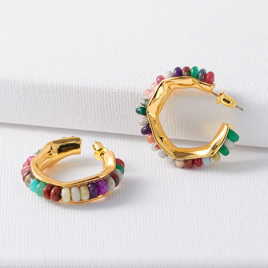 1 pair vacation c shape plating natural stone copper ear studs