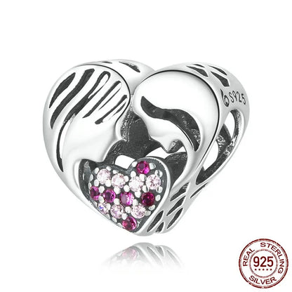 1 Piece 925 Sterling Silver Zircon Human Letter Heart Shape Polished Beads Jewelry Accessories