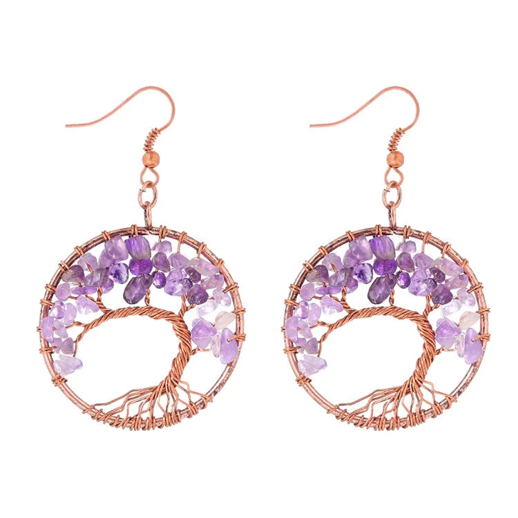 1 pair simple style leaf natural stone copper drop earrings