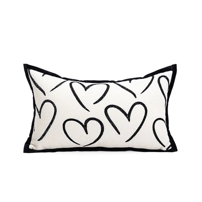 Modern Minimalist Refreshing Black White Sofa Pillow Backlight Luxury Bedside Cushion Cover Stripe Plant Floral Heart Shape Pattern