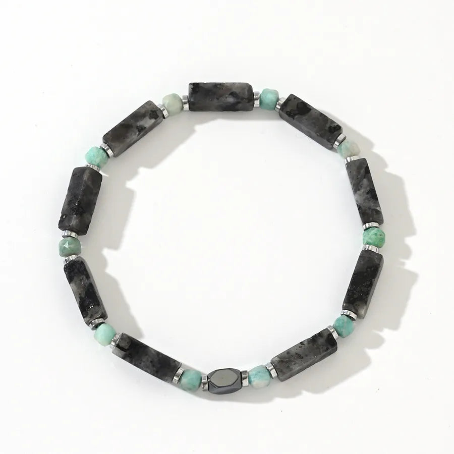 New Arrival Iron Gall Stone Spacer Amazonite Rectangular Black Flash Semi-Precious Stone Men's Bracelet Bracelet Bracelet