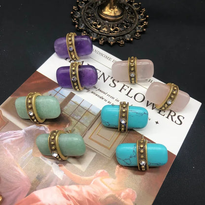 1 Pair Elegant Vintage Style Classic Style Geometry Stone Copper Ear Studs