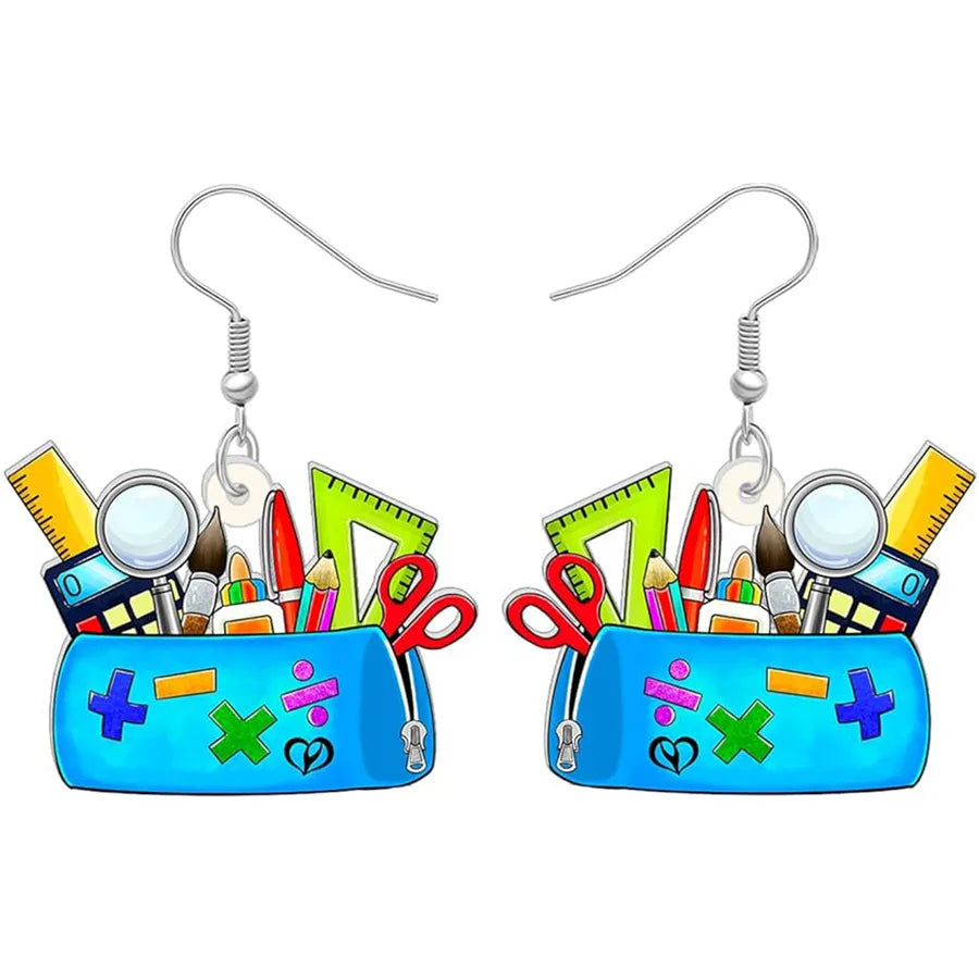 1 Pair Cute Novelty Earth instrument Microscope pencil Arylic Drop Earrings