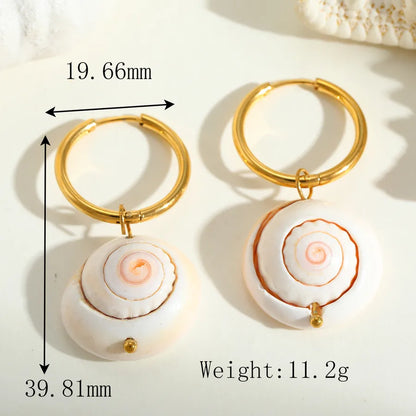 1 Pair Cute Romantic Marine Style Geometric Conch Plating Inlay 304 Stainless Steel Natural Snail Baroque pearl 18K Gold Plated Earrings