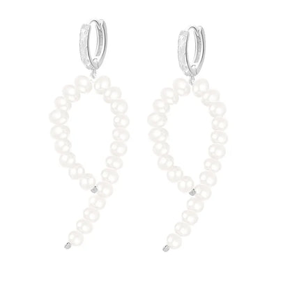 1 Pair 925 Sterling Silver Freshwater Pearl Lines Drop Earrings
