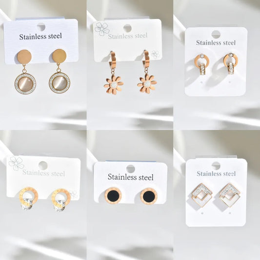 1 Pair Casual Elegant Modern Style Round Square Flower 316 Stainless Steel  Ear Studs