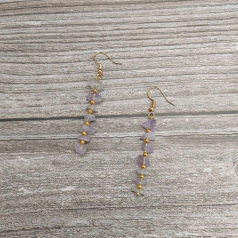 1 pair ethnic style geometric natural stone drop earrings