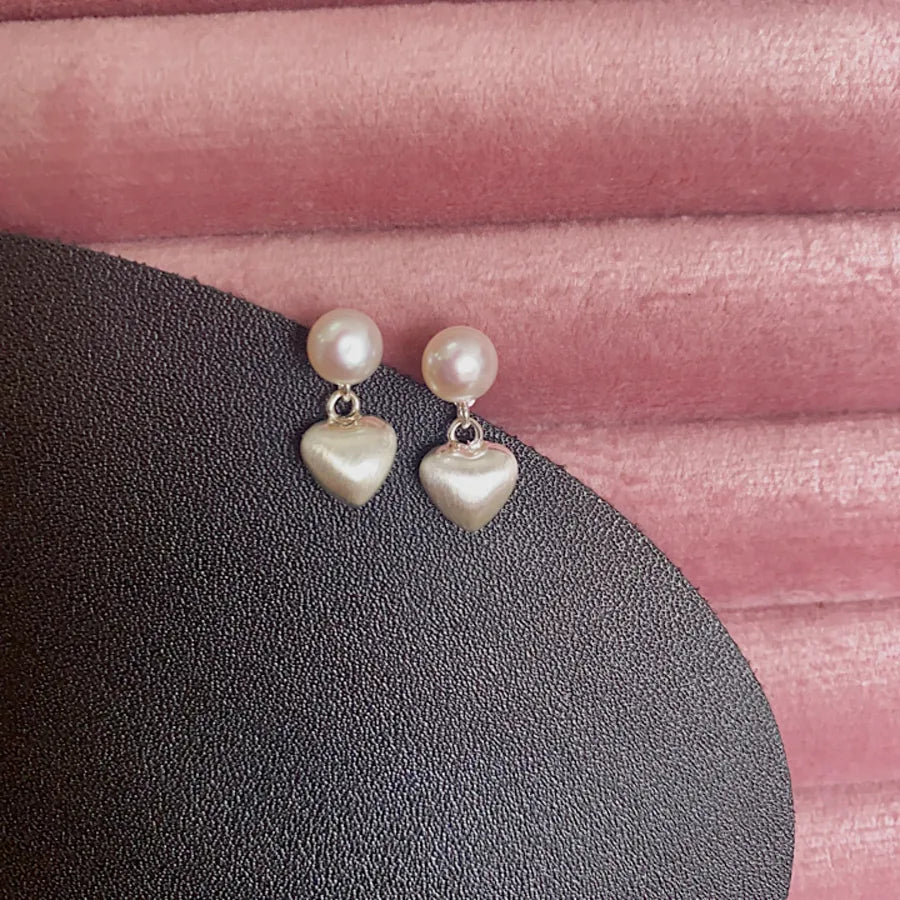 1 Pair Sweet Heart Shape Plating Inlay Copper Freshwater Pearl Drop Earrings