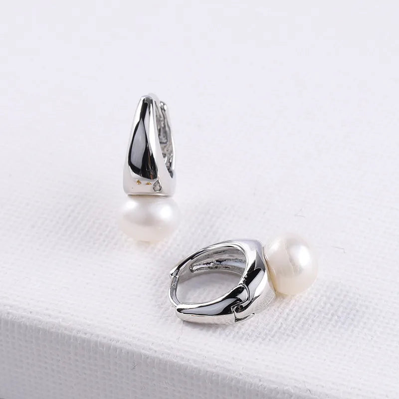 1 pair lady geometric freshwater pearl copper plating earrings