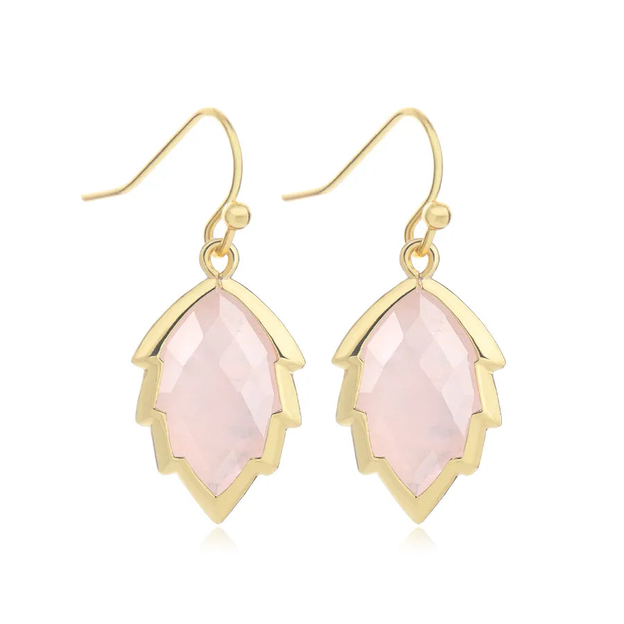 1 Pair Modern Style Sweet Leaves natural stone Copper Drop Earrings