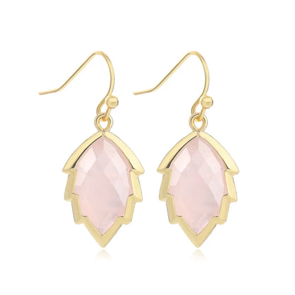 1 Pair Modern Style Sweet Leaves natural stone Copper Drop Earrings