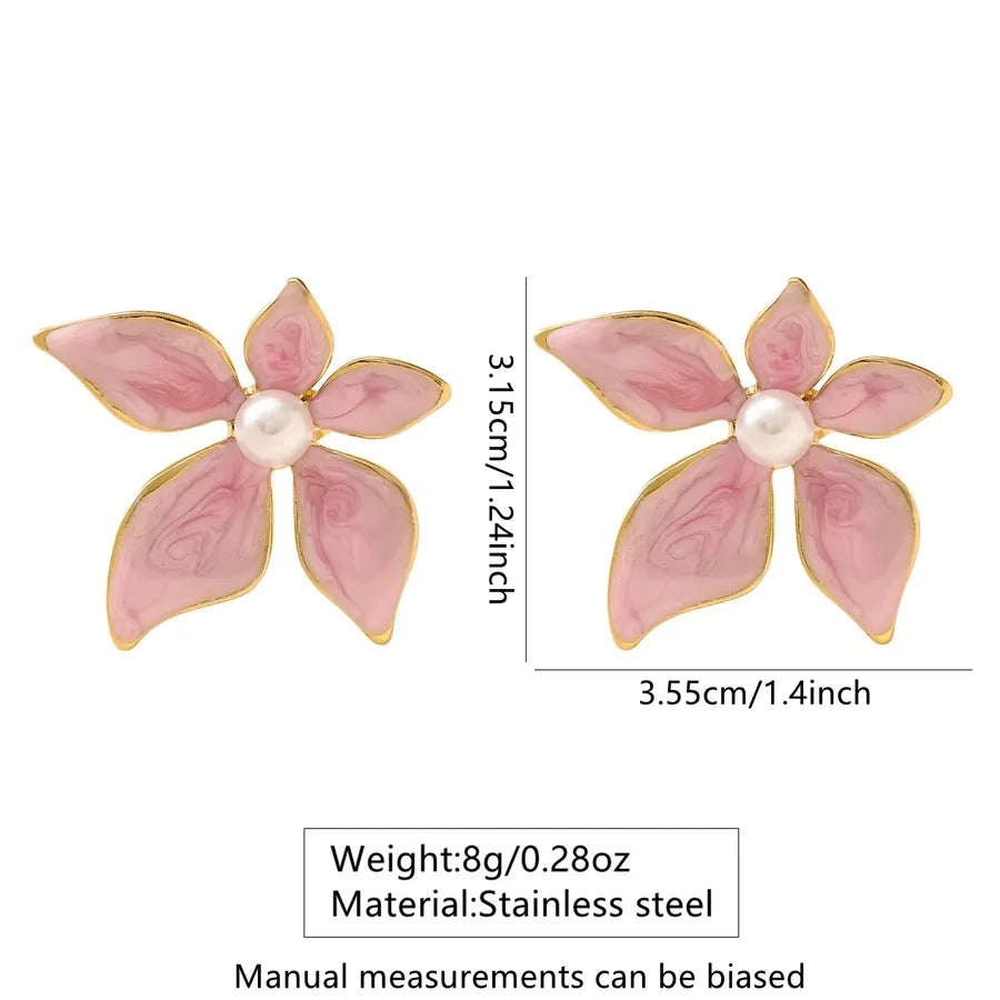 1 Pair Casual Cute Vacation Flower 304 Stainless Steel Imitation Gold  Ear Studs