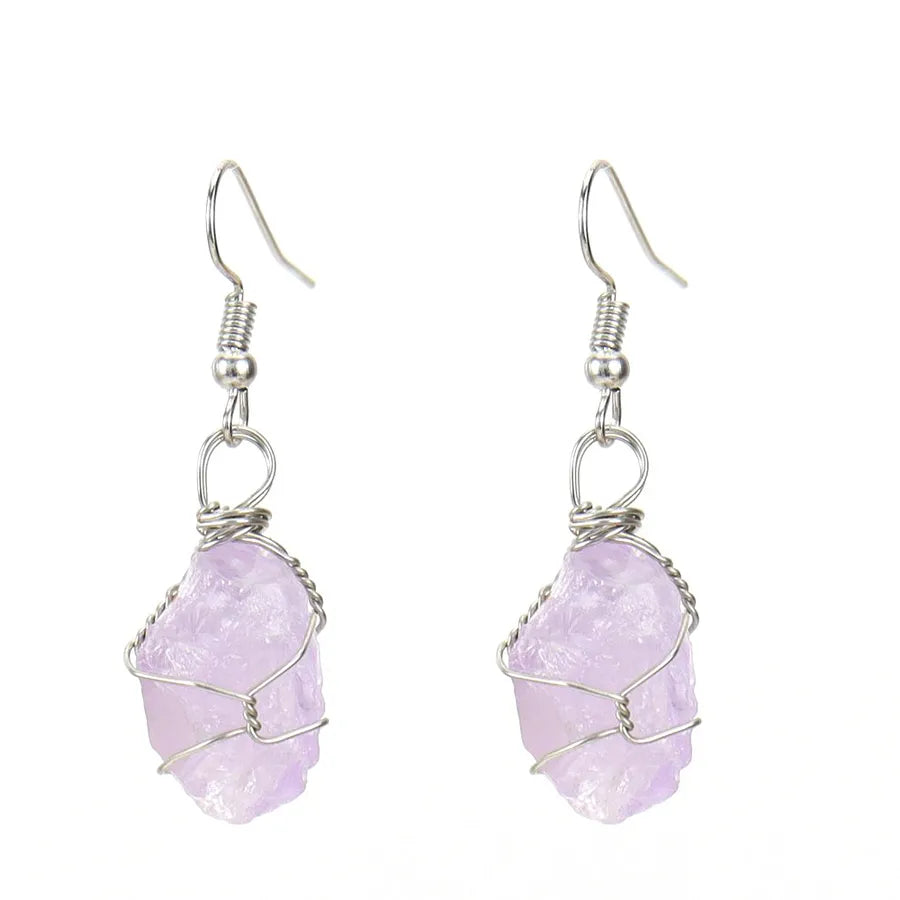 1 pair retro geometric natural stone plating metal drop earrings