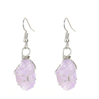 1 pair retro geometric natural stone plating metal drop earrings