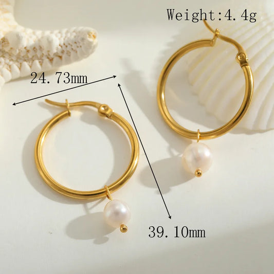 1 Pair Casual Elegant Cute Geometric Plating Inlay 304 Stainless Steel Imitation Pearl 18K Gold Plated Earrings