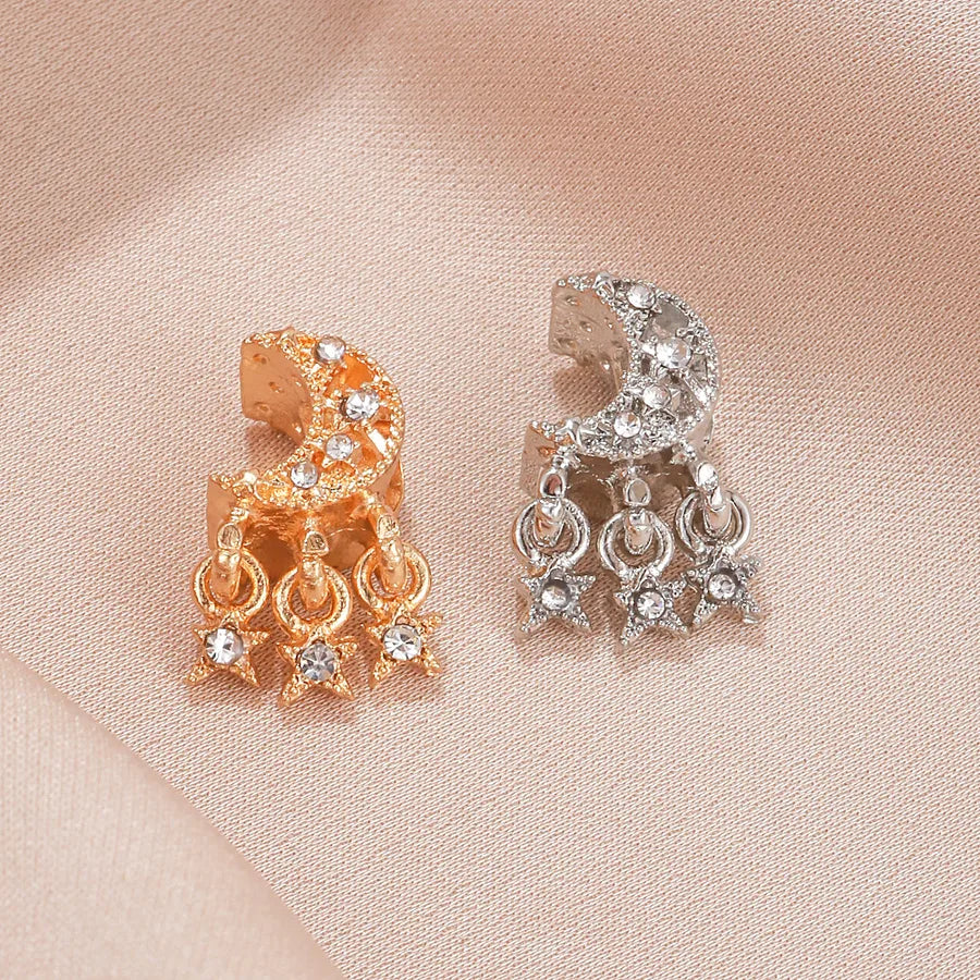 1 Piece 1.8*0.79cm Alloy Rhinestones Star Moon Pendant Beads