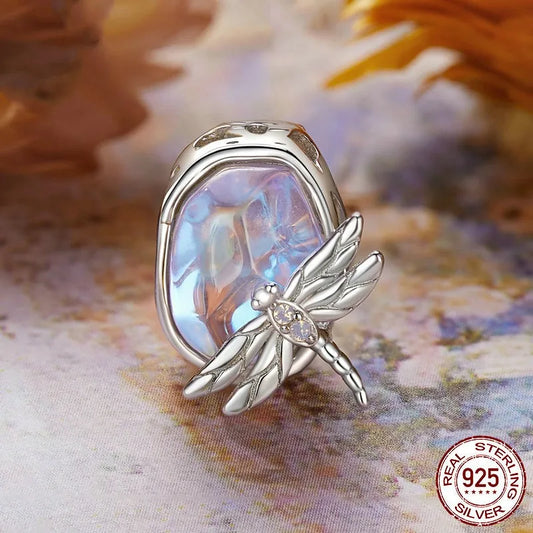 1 Piece 11 * 13mm Hole 4~4.9mm 925 Sterling Silver Glass White Gold Plated Irregular Dragonfly Polished Beads Jewelry Accessories