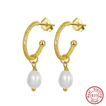 1 pair elegant geometric plating freshwater pearl sterling silver drop earrings