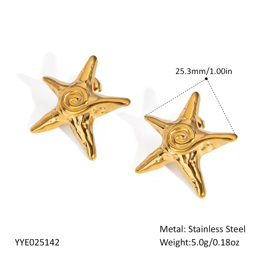 1 Pair Vacation Beach Star Polishing Plating 304 Stainless Steel 18K Gold Plated Butterfly Backs Ear Studs