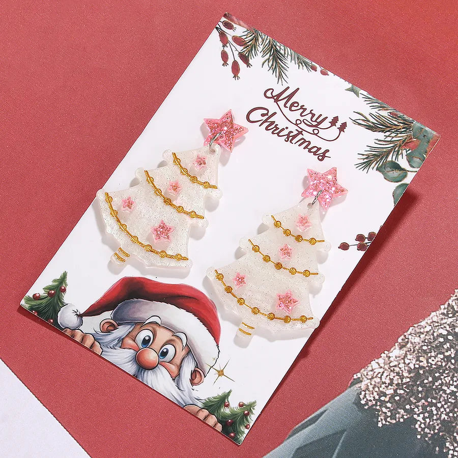 1 Pair Cute Simple Style Christmas Tree Inlay Arylic Rhinestones Drop Earrings