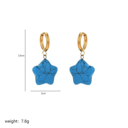 1 Pair Commute Star Enamel Plating Stainless Steel natural stone 18K Gold Plated Earrings