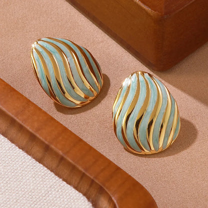 1 Pair Casual Cute Vacation Stripe Oval Enamel 304 Stainless Steel Imitation Gold  Ear Studs