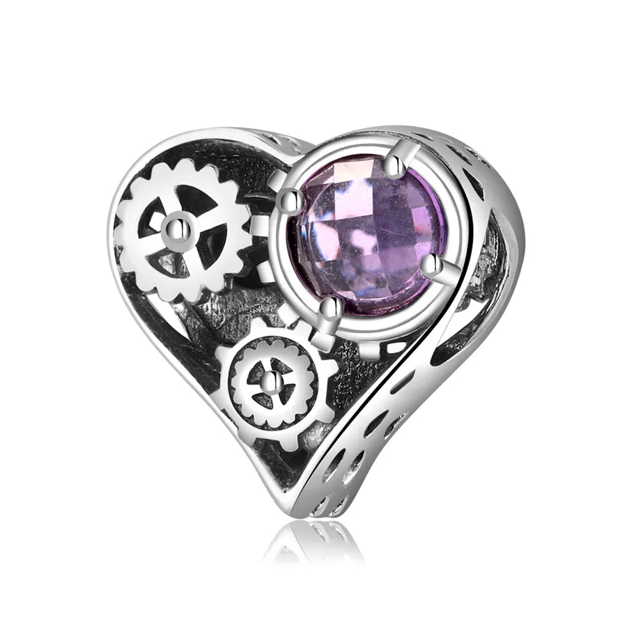 1 Piece 925 Sterling Silver Zircon Heart Shape Gear Jewelry Accessories