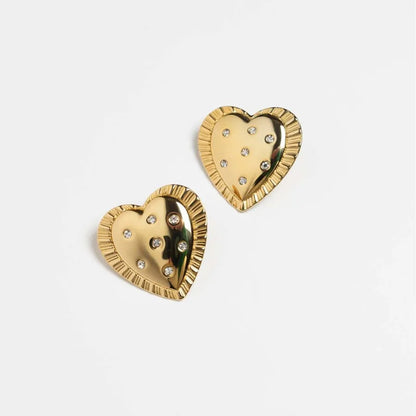 1 Pair Elegant Simple Style Classic Style Heart Shape Plating 304 Stainless Steel Zircon Gold Plated Ear Studs
