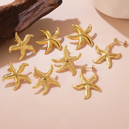 1 Pair Cute Novelty Beach Starfish 304 Stainless Steel Imitation Gold  Ear Studs