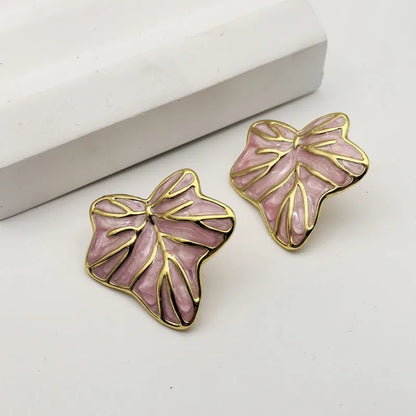 1 Pair Cute Retro Beach Leaves 304 Stainless Steel 18K Gold Plated Butterfly Backs Ear Studs