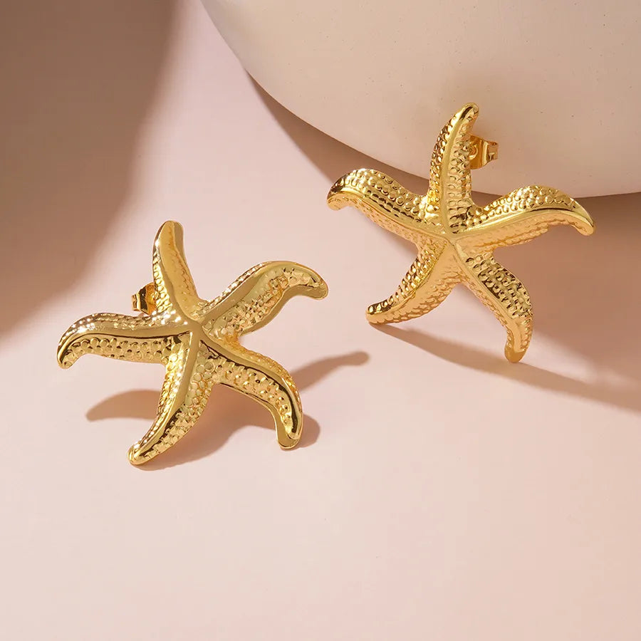 1 Pair Cute Novelty Beach Starfish 304 Stainless Steel Imitation Gold  Ear Studs