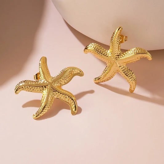1 Pair Cute Novelty Beach Starfish 304 Stainless Steel Imitation Gold  Ear Studs