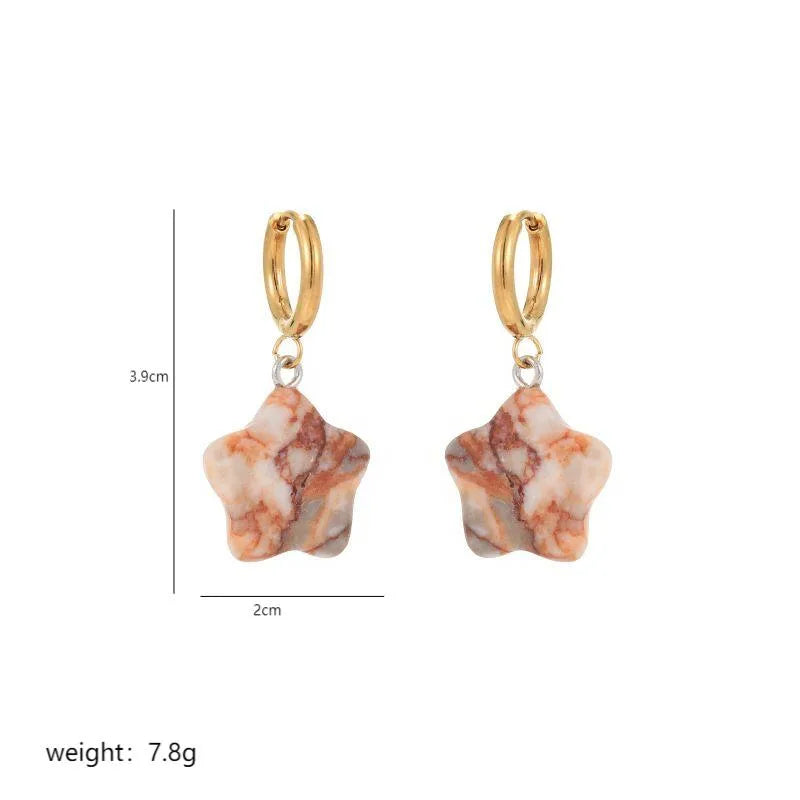 1 Pair Commute Star Enamel Plating Stainless Steel natural stone 18K Gold Plated Earrings