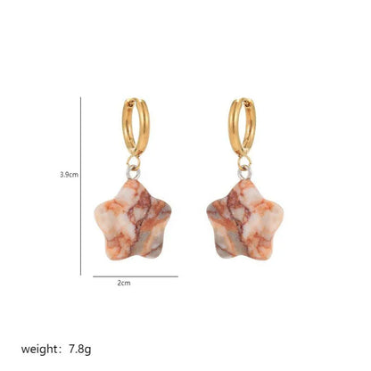 1 Pair Commute Star Enamel Plating Stainless Steel natural stone 18K Gold Plated Earrings