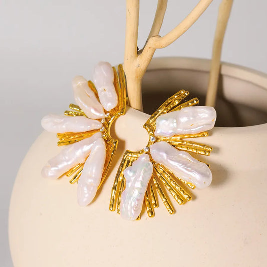 1 Pair Casual Solid Color Plating Inlay 304 Stainless Steel Freshwater Pearl Pearl Ear Studs