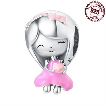 1 Piece 925 Sterling Silver Zircon Human Heart Shape Polished Pendant Beads Jewelry Accessories