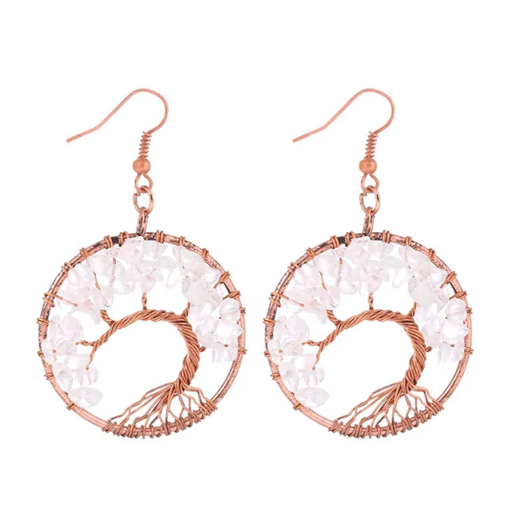 1 pair simple style leaf natural stone copper drop earrings