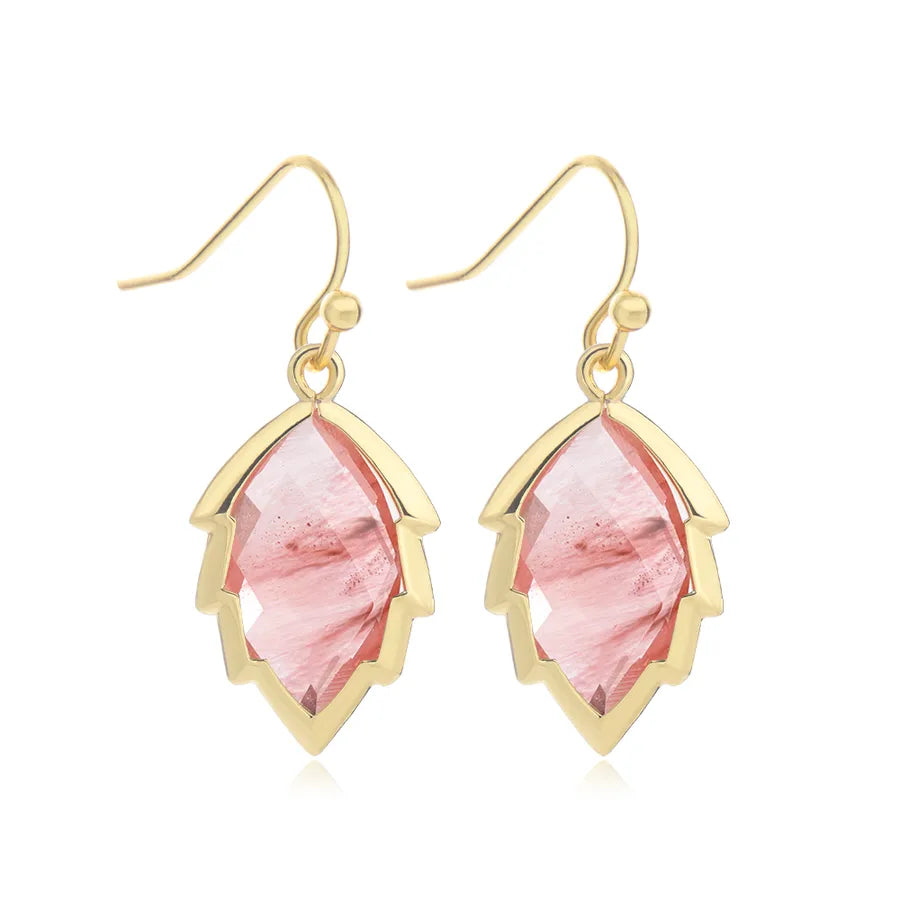 1 Pair Modern Style Sweet Leaves natural stone Copper Drop Earrings