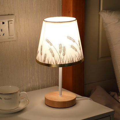 Nordic Style Solid Wood Fabric Decorative Table Lamp Bedroom Bedside Lamp Simple Remote Control Night Light Energy Saving Led