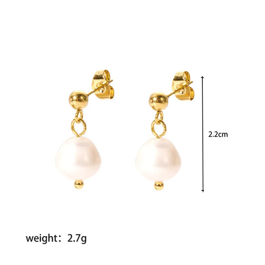 1 Pair IG Style Elegant Geometric Plating 201 Stainless Steel Freshwater Pearl 18K Gold Plated Drop Earrings