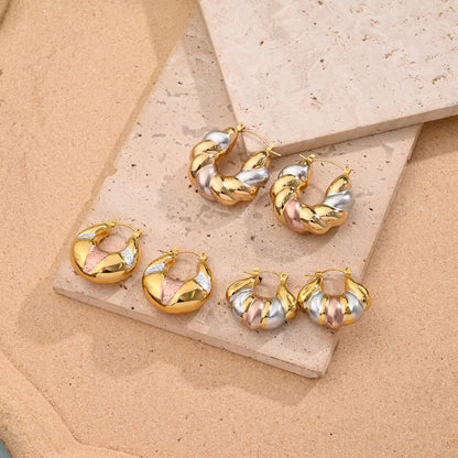 1 Pair/Package Casual Simple Style O-Shape U Shape Twist Handmade Polishing Mixed Metal 304 Stainless Steel Earrings