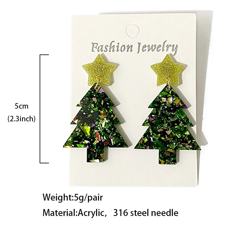1 Pair Elegant Christmas Tree Star Arylic Drop Earrings