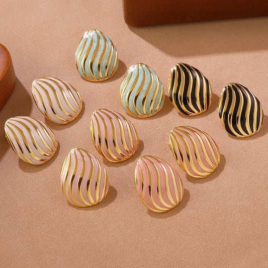 1 Pair Casual Cute Vacation Stripe Oval Enamel 304 Stainless Steel Imitation Gold  Ear Studs