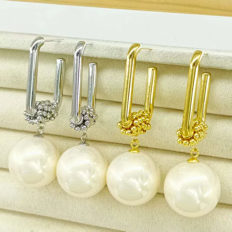 1 Pair Cute Exaggerated Romantic Geometric Pearl Plating Inlay 304 Stainless Steel Imitation Pearl 18K Gold Plated Ear Studs