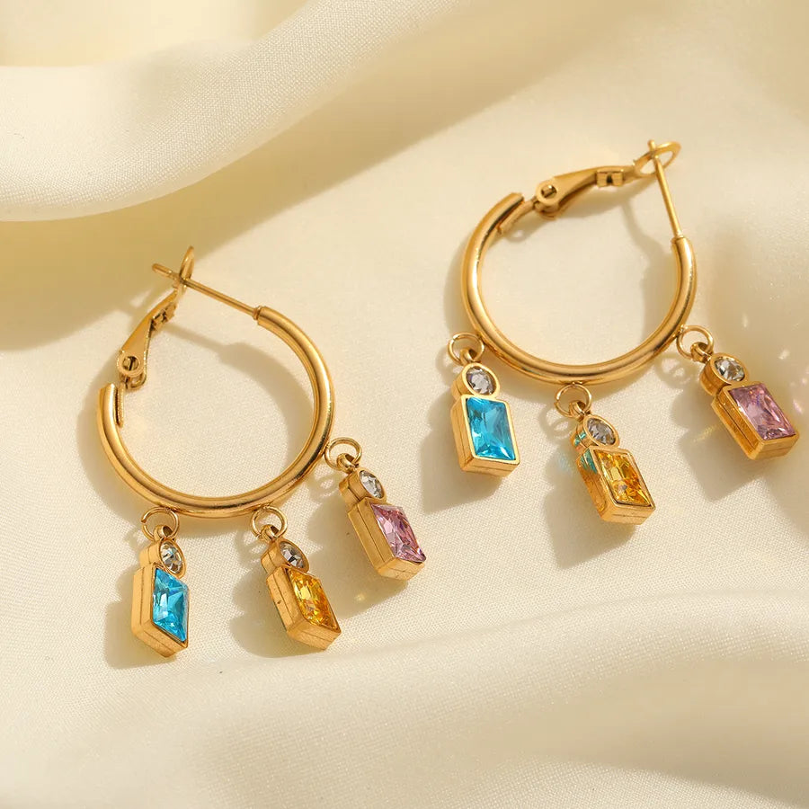 1 Pair Casual Elegant Cute Geometric Plating Inlay 304 Stainless Steel Zircon 18K Gold Plated Earrings